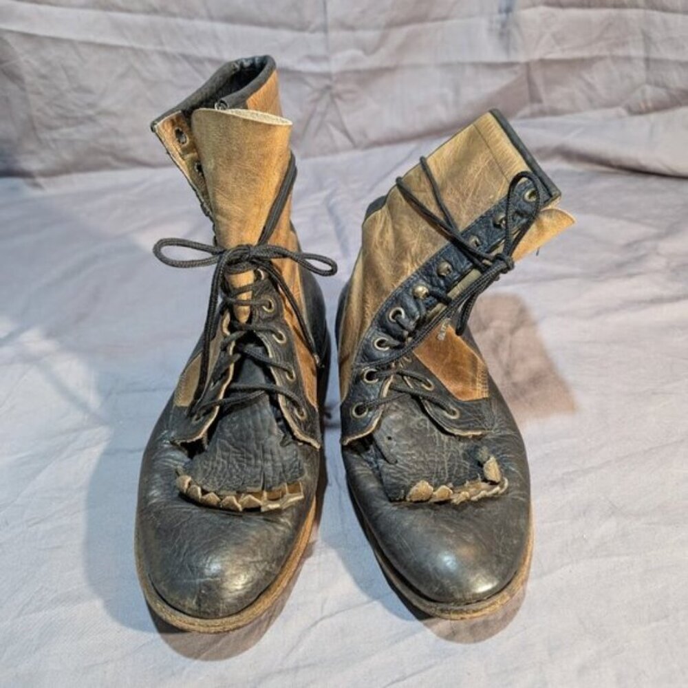 Boulet Two Tone Black and Tan Kiltie Western Lace Up Boots Women Size 7